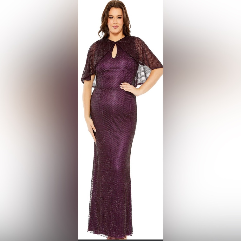 Mac Duggal Deep Purple Long Sleeve Dress Style#5948 SZ 16w - Picture 4 of 4